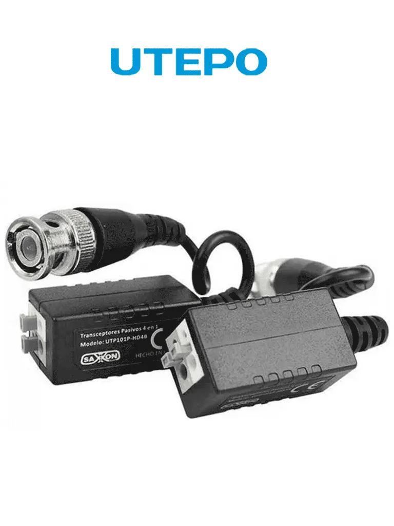 UTEPO UTP101PHD4B - Par de transceptores pasivos (Video Baluns) soporta 4MP a 200m, 1080p a 250m, 720p a 300m en CVI. Compatible con HDCVI, TVI, AHD y CVBS. Incluye 2 terminales Push para fácil conexión