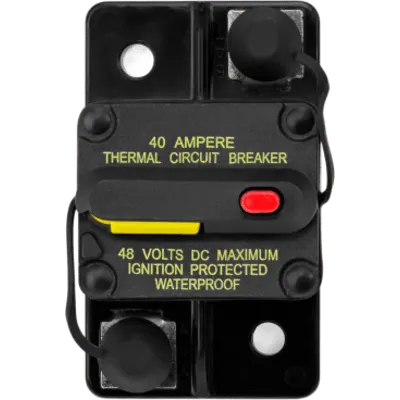 Disyuntor Marino Rearmable / 40 A / Protección IP67 / Certificación SAE J1171 / Terminales M6 de Acero Inoxidable / Resistente a la Corrosión / Indicador de Alta Visibilidad / Inmersión hasta 1 m (3.28 ft)