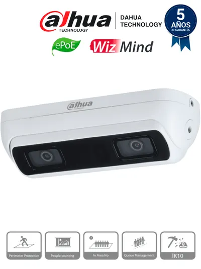 DAHUA IPC-HDW8441X-BV-3D - Cámara Stereo 3D IP con IA de Análisis de Comportamiento/ 4 MP/ Detección de Violencia/ Detección de Caidas/ Analisis de Permanencia/ Numero Anormal de Personas/ IR 20Mts/IP67/Ik10/E&S deAlarma/ Microfono y Altavoz/ MicroSD/