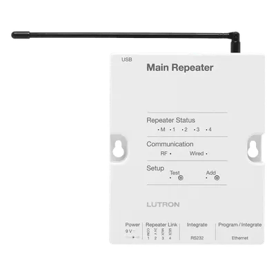 Repetidor principal RadioRA 2 / 434 MHz / alcance RF 9 m (cubre 232 m²) / Ethernet, RS232 y RS485 / reloj astronómico / hasta 100 dispositivos