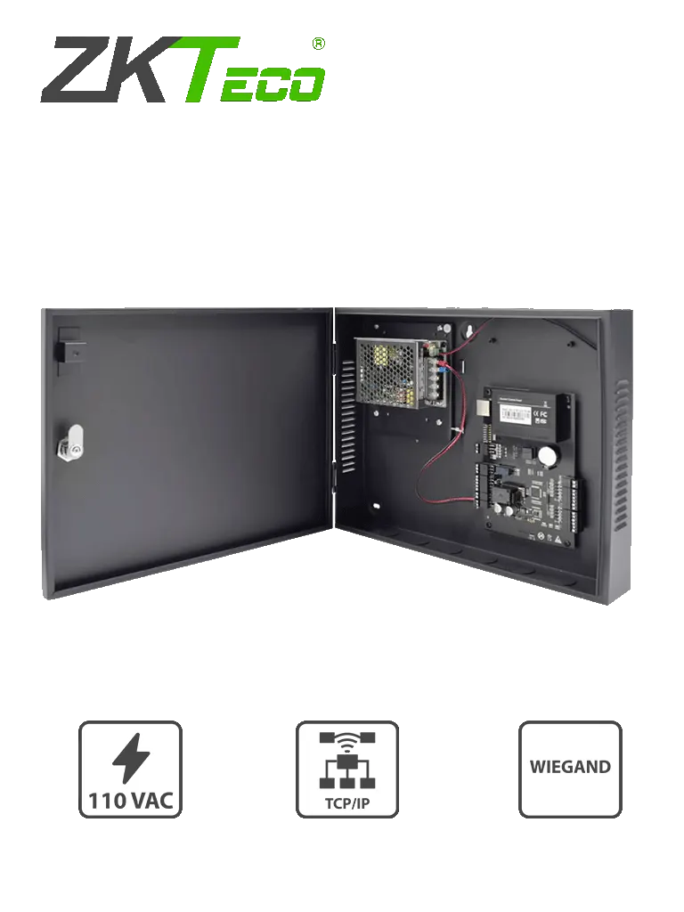 ZKTECO C3100PackageB - Control de Acceso Profesional para 1 Puerta / Gabinete y Fuente / Sin Biometría / Fácil Administración con Software ZKAccess 3.5