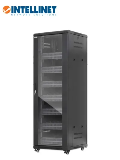 INTELLINET - 716246 - Gabinete 19" Pro Line con extractores de aire, 38U / Frente de 600 mm, unidad de ventilación con dos extractores de aire instalados en el techo, profundidad de 600 mm, Ensamblado, negro RAL 9004