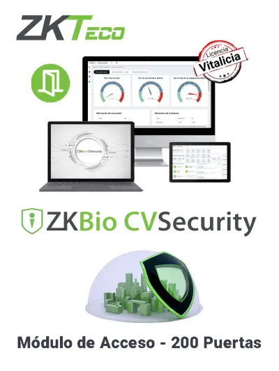 ZKTECO ZKBIOCVACP200 - Licencia Vitalicia para 200 Puertas en Control de Acceso BioCVSecurity / Hasta 30 000 Usuarios / 2,000 Departamentos