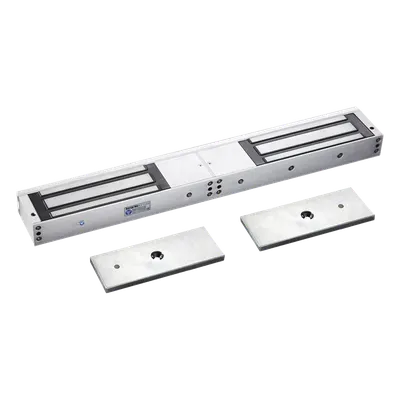 Chapa Magnética Doble para Aplicación en Puertas de Doble Hoja. 1200 lbs(x 2). LED