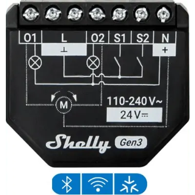 Interruptor inteligente SHELLY 2PM Gen3 con medición de energía por canal