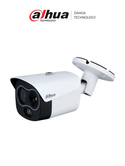 DAHUA DHI-TPC-BF1241-B7F8-DW-S2 Mini cámara tipo bala IP térmica de 4MP con IA: detección de calor, clasificación de personas/vehículos, detección de humo y llamas. Fusión de imagen dual, PoE, IP67, rango de medición de –20°C a +550°C