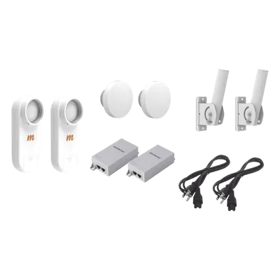 Kit de 2 radios C5X con 2 antenas de (12 dBi), rango de frecuencia extendida (4.9 a 6.4 GHz),  incluye inyector POE, cable de alimentación y 2 FLEXIMOUNT-XL para alineación, distancia de hasta 3 km