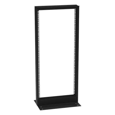 Rack de 2 Postes / 24 Unidades / 19" EIA-310D / Carga 460 kg / Base L para Piso / Acero Cal. 11 y 14