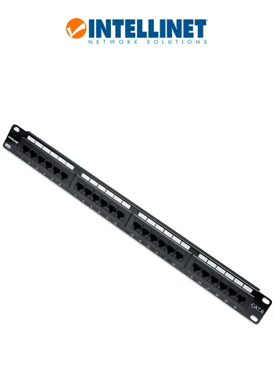 Panel de parcheo Cat6 INTELLINET 520959 de 24 puertos para rack