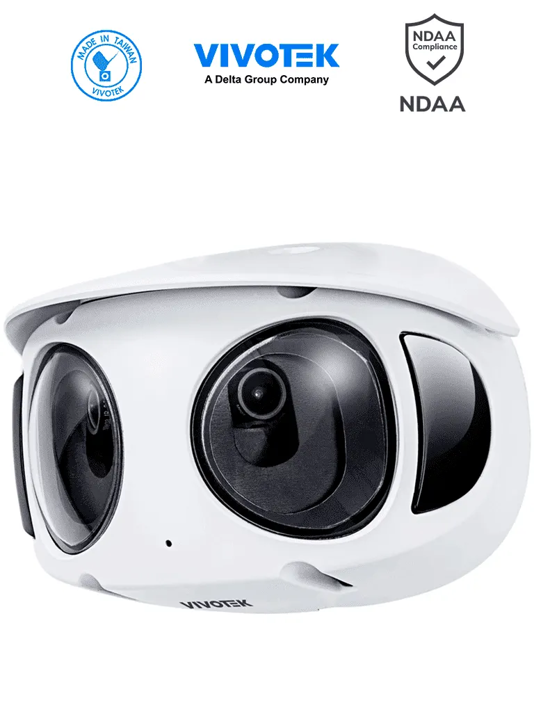 VIVOTEK MS9390-EHV-v2 - Cámara IP Panorámica Exterior 8 MP (4K) de 180°, con IR 20m, WDR Pro, Visión SNV, además micrófono integrado, Smart Motion, Trend Micro, Smart Stream III, y protección IP66/IK10, ONVIF, Deep Search
