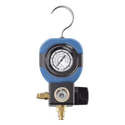 Manifold de Refrigeración / 1 Válvula / Múltiples Refrigerantes / Rango -30 inHg a 500 psi / Interfaz 1/4" SAE / Diámetro 90 mm