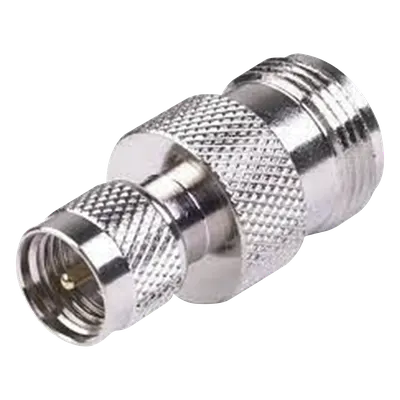 Adaptador de RF / Mini-UHF Macho a N Hembra / Cuerpo Bronce Niquelado / Contacto Oro / Aislante Teflón