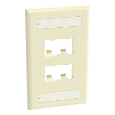 Placa de Pared Vertical / 4 Puertos Mini-Com / Diseño Plano / Con Espacios para Etiquetas / 2.75 x 4.5 in / ABS Marfil