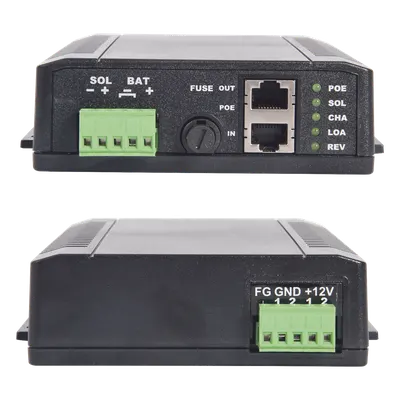 Controlador Solar POE, Entrada 12 Vcc Hasta un Panel Solar de 125 Watts, Salida PoE Pasivo en 24 Vcc Hasta 20 Watts Máximo.