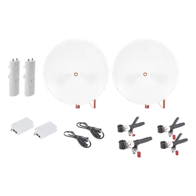 Kit Radio Punto a Punto / 500 Mbps / Antena Parabólica 34 dBi / Alcance 65 km (213.3 ft) / Frecuencia 4.9-6.5 GHz / PoE 24V