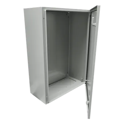 Gabinete de Acero IP66 Uso en Intemperie (400 x 600 x 200 mm) con Placa Trasera Interior Metálica y Compuerta Inferior Atornillable (Incluye Chapa y Llave).