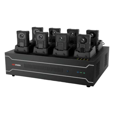 Estación de Acoplamiento para Cámaras Corporales DS-MH4172I / Carga y Recopilación de Datos para 8 Cámaras / 4 HDD de 2 TB a 6 TB / Interfaz USB 3.0 y Ethernet / Compatible con Windows 10