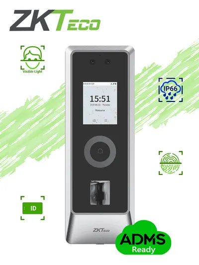 Terminal de control de acceso ZKTeco ProMA para exterior, con rostro y huella