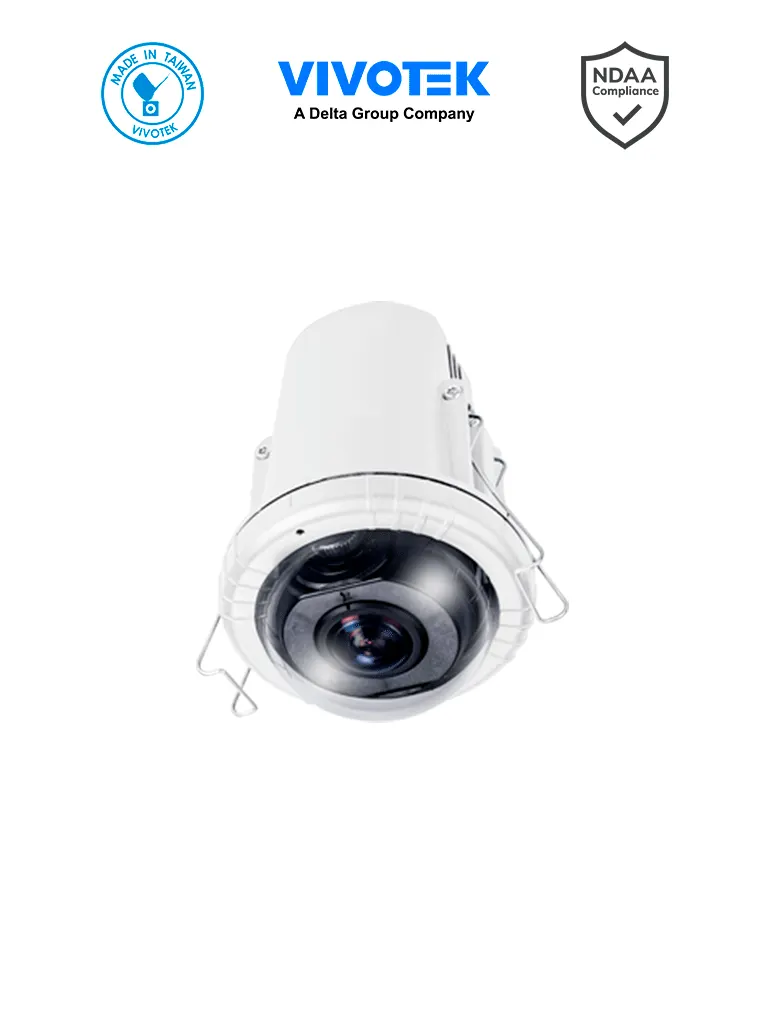 VIVOTEK FE912-H(1YL) - Cámara IP VORTEX Premium Series Fisheye interior, 12 Megapixeles, WDR Pro, Micrófono integrado, NDAA, Almacenamiento interno 512GB, Advanced AI