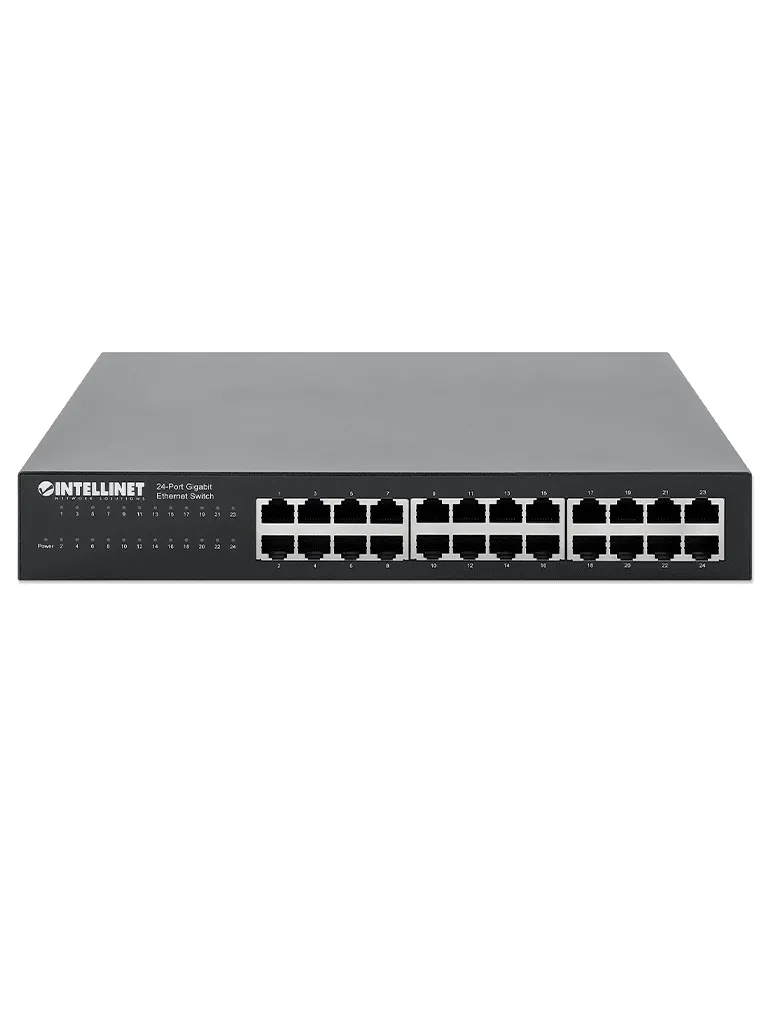 INTELLINET - 561273 - Switch Gigabit Ethernet de 24 puertos / 24 puertos RJ45 10/ 100/ 1000 Mbps, IEEE 802.3az Ethernet Eficiente en Energía, para Escritorio, para montaje en rack de 19"