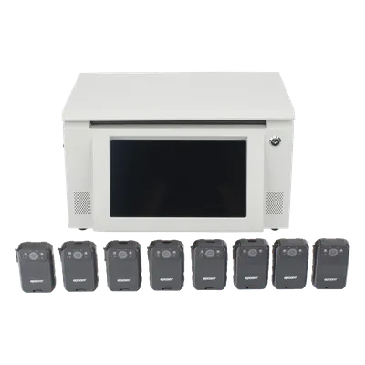 Kit Estación de Descarga para Bodycam / 8 Unidades / Pantalla Táctil 12 Pulgadas / Almacenamiento 36 TB / Ethernet FTP / 4G / 4K UHD