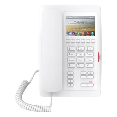 Teléfono IP para Hotelería / Pantalla LCD 3.5" / 6 Teclas Programables / PoE 802.3af / Dual Ethernet 10/100 Mbps / Modo Puente PC