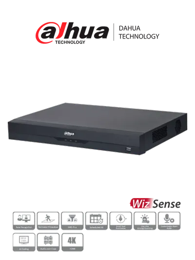 DAHUA XVR5216A-4KL-I3 - DVR de 16 Canales 4k/ WizSense/ H.265+/ 16 Canales + 16 IP/ Hasta 32 Ch IP/ 2 Ch de Reconocimiento Facial/ SDM Plus/ Protección Perimetral/ 2 SATA de hasta 10TB/ 16&3 E&S de Alarmas/ 4 Canales de Audio/ IoT/ POS/