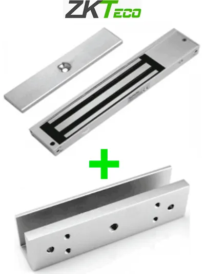 ZKTECO LM200LEDSU - Paquete de contrachapa magnética de 200 Kg a 12 VDC con señal NC que incluye soporte en U para colocación en puertas de vidrio