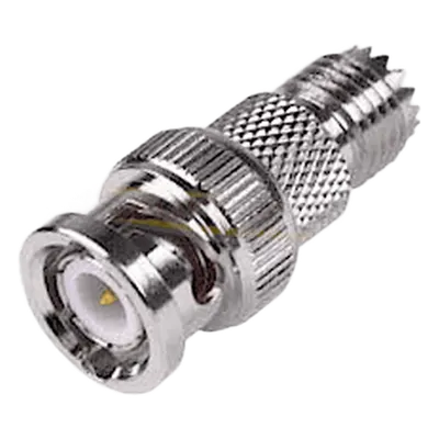 Adaptador RF en Línea / Mini-UHF Hembra a BNC Macho / 50 Ohm / Cuerpo Bronce Níquel / Contacto Oro / Aislante Teflón