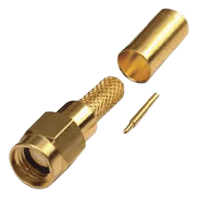 Conector RF SMA Macho / Anillo Plegable / Cables RG-142/U y LMR-195 / Cuerpo Bronce Oro / Aislante Teflón