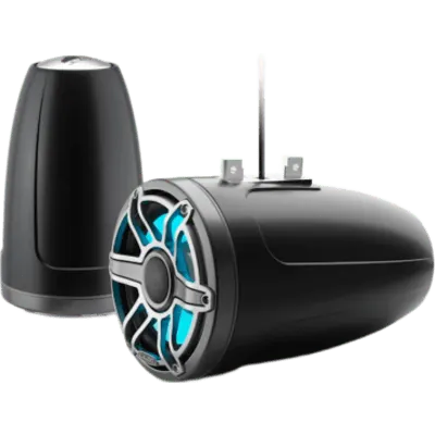 Par de Bocinas Cerradas para Torre / JL Audio M6 / 8.8" / Coaxial Cerrado / LED Transflective™ / Rejilla Deportiva de Titanio / 125 W RMS / 4 Ω / 38 Hz - 20 kHz / 90.5 dB / Cable 16 AWG 3 m (10 pies) / Cable LED 20 AWG 3 m (10 pies)