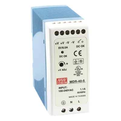 Fuente industrial MEANWELL MDR-40-5 de 5 VCC para riel DIN