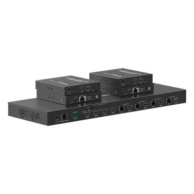 MATRICIAL Y EXTENSOR DE VIDEO HDMI 4 x 4 / 4 Entradas HDMI / 4 Salidas HDMI Loop / 4 Salidas RJ45 para Extender la señal 70 metros por salida  /4K / Conmutación por RS232, Control Remoto o Ethernet.