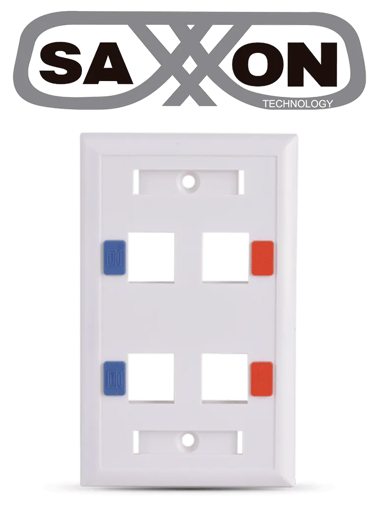 SAXXON A1754E - Placa de pared / Vertical / 4 Puertos tipo keystone / Color blanco / Con etiquetas