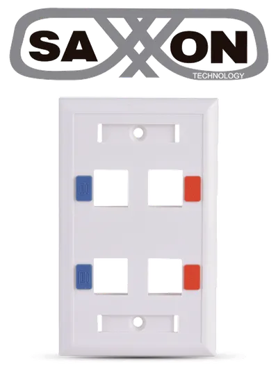 SAXXON A1754E - Placa de pared / Vertical / 4 Puertos tipo keystone / Color blanco / Con etiquetas