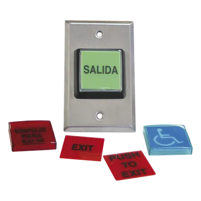 Botón de Salida / Placas Intercambiables Español/Inglés / LED 12 VCC / NO/NC / Acero Inoxidable / ADA