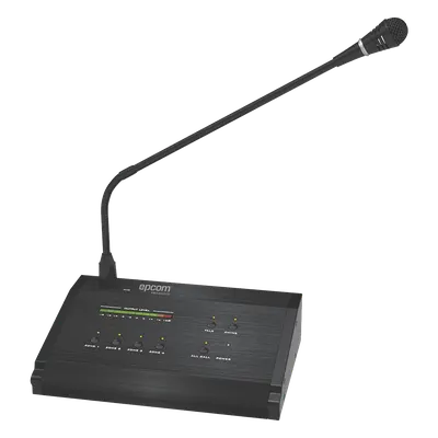 Micrófono de Voceo / 4 Zonas / Comunicación 1 km (3280.8 ft) / Conexión RJ45 / Medidor de Nivel 10 Segmentos / Alimentación 24V DC