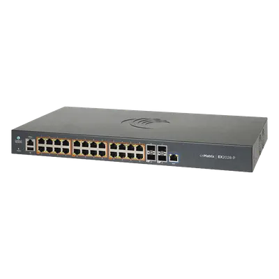 Switch Capa 3 / 28 Puertos / 24 PoE Gigabit 802.3af/at / 4 SFP+ / cnMaestro On-Premises