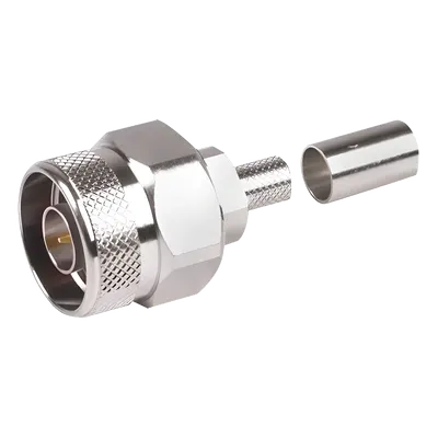 Conector N Macho Hex / Anillo Plegable / Pin Cautivo / RG-8/X, LMR-240 / 0-11 GHz / 50Ω / Ni/Au/PTFE