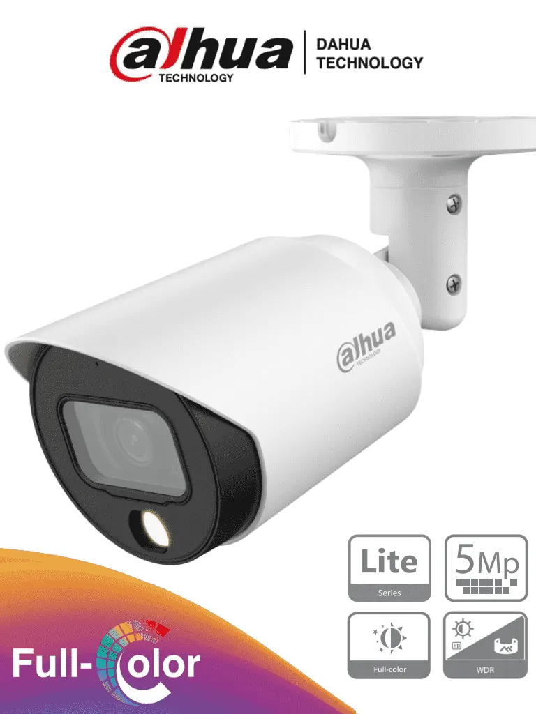 DAHUA HAC-HFW1509TN-LED  - Camara Bullet Full Color de 5 Megapixeles/ Lente de 2.8mm/ 112 Grados de Apertura/  Leds para 20 Metros/ Metalica/ WDR de 120 dB/ IP67/