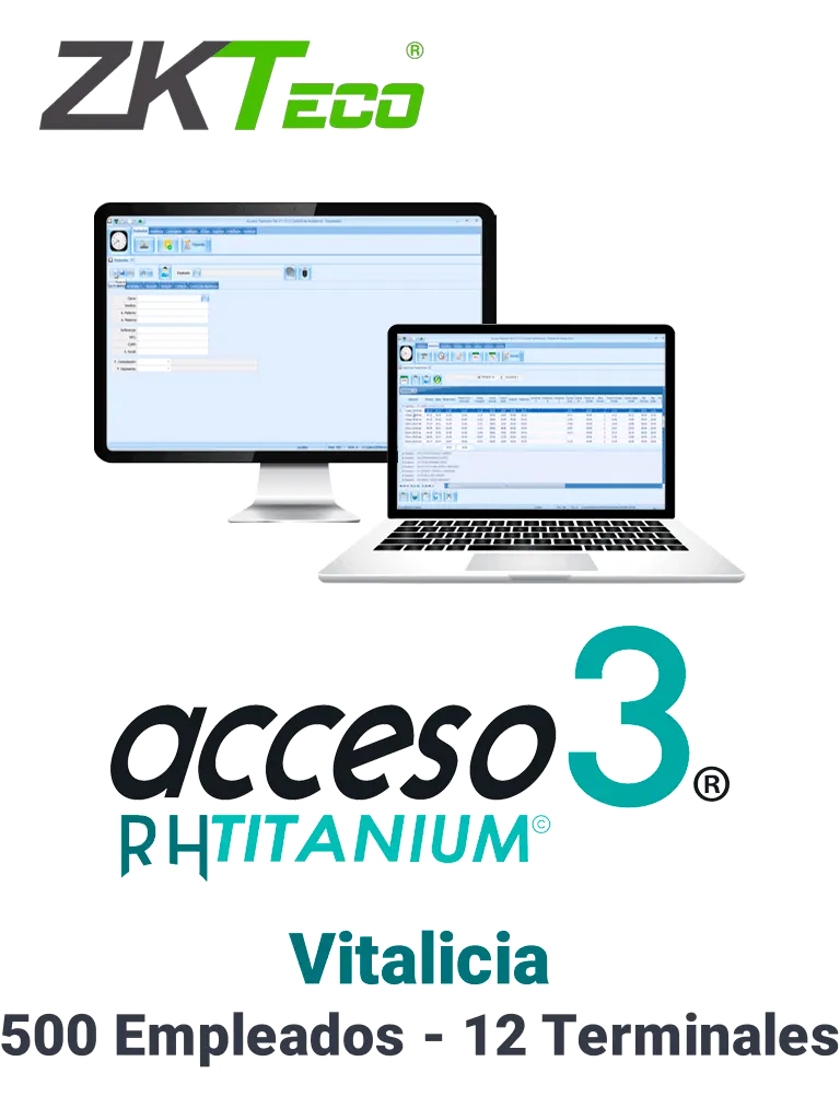 ZKACCESO TITANIUM2P - Licencia para control de asistencia / 500 empleados / 12 terminales (PC o Reloj) / Compatible con NOI y CONTPAQ / Vitalicia