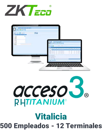 ZKACCESO TITANIUM2P - Licencia para control de asistencia / 500 empleados / 12 terminales (PC o Reloj) / Compatible con NOI y CONTPAQ / Vitalicia