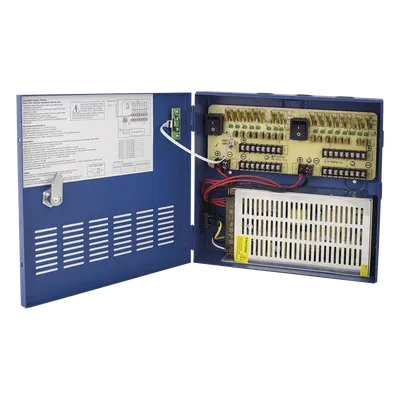 Fuente de poder profesional HEAVY DUTY de 11 - 15 Vcc @ 20 Amper, para 16 cámaras, con voltaje de entrada de: 110-220 Vca