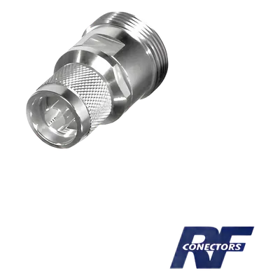 Adaptador en Línea / DIN 7-16 Hembra a N Macho / Cuerpo de Bronce Plateado / Contacto Plateado / Aislante de Teflón