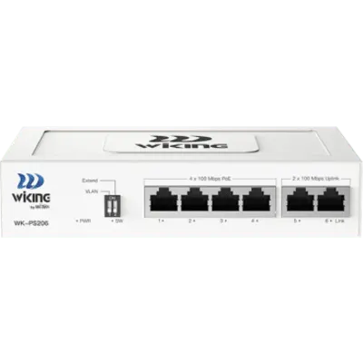 Switch PoE No Administrable / 4 Puertos 10/100 Mbps PoE af/at / 2 Puertos Uplink 10/100 Mbps / Presupuesto PoE 45 W / Alcance Extendido 250 m (820.2 ft)