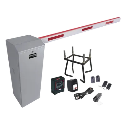 Kit COMPLETO Barrera Derecha XB / Brazo de 5 Metros con Iluminacion LED Rojo-Verde / Incluye Sensor de masa, Transformador, Lazo, Ancla, Fotoceldas 2 Controles Inalámbricos