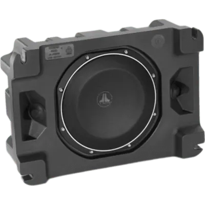 Subwoofer Sellado StowAway 10″ / Dimensiones 178 x 457 x 318 mm (7 x 18 x 12.5 in) / 2 Ω o 4 Ω / Potencia RMS 300 W / Amplificador Recomendado 75-300 W / Cono de Polipropileno Relleno de Minerales / Carcasa Sellada / Rejillas Incluidas /