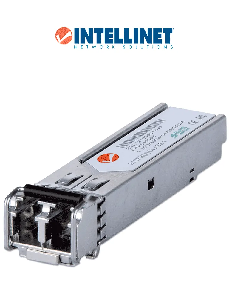 INTELLINET 545006 - Módulo transceptor SFP Gigabit de fibra óptica, con puerto LC, multimodo 1000Base-SX, y alcance de hasta 550 m