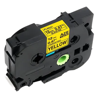 Cartucho de Etiquetas Laminadas / Negro sobre Amarillo / 12 mm (1/2") / 8 m (26.2 ft) / Alta Visibilidad para Cables / Compatible Brother