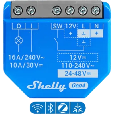 Relevador inteligente Shelly 1 Gen4 de 16 A con contacto seco